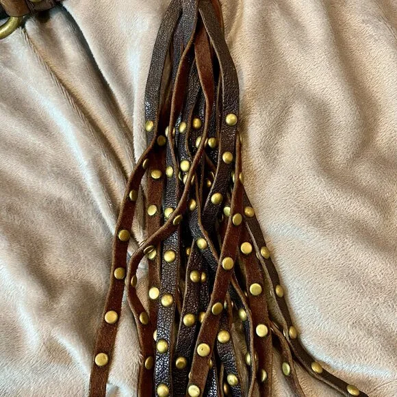 BOTKIER VINTAGE BOMBAY BURGUNDY/BROWN GOLD STUDDED TALL LEATHER HANDBAG - Picture 4 of 12